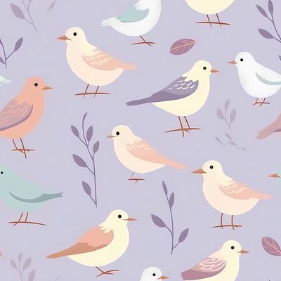 卡通小鳥與自然圖案插畫 印花布 布花