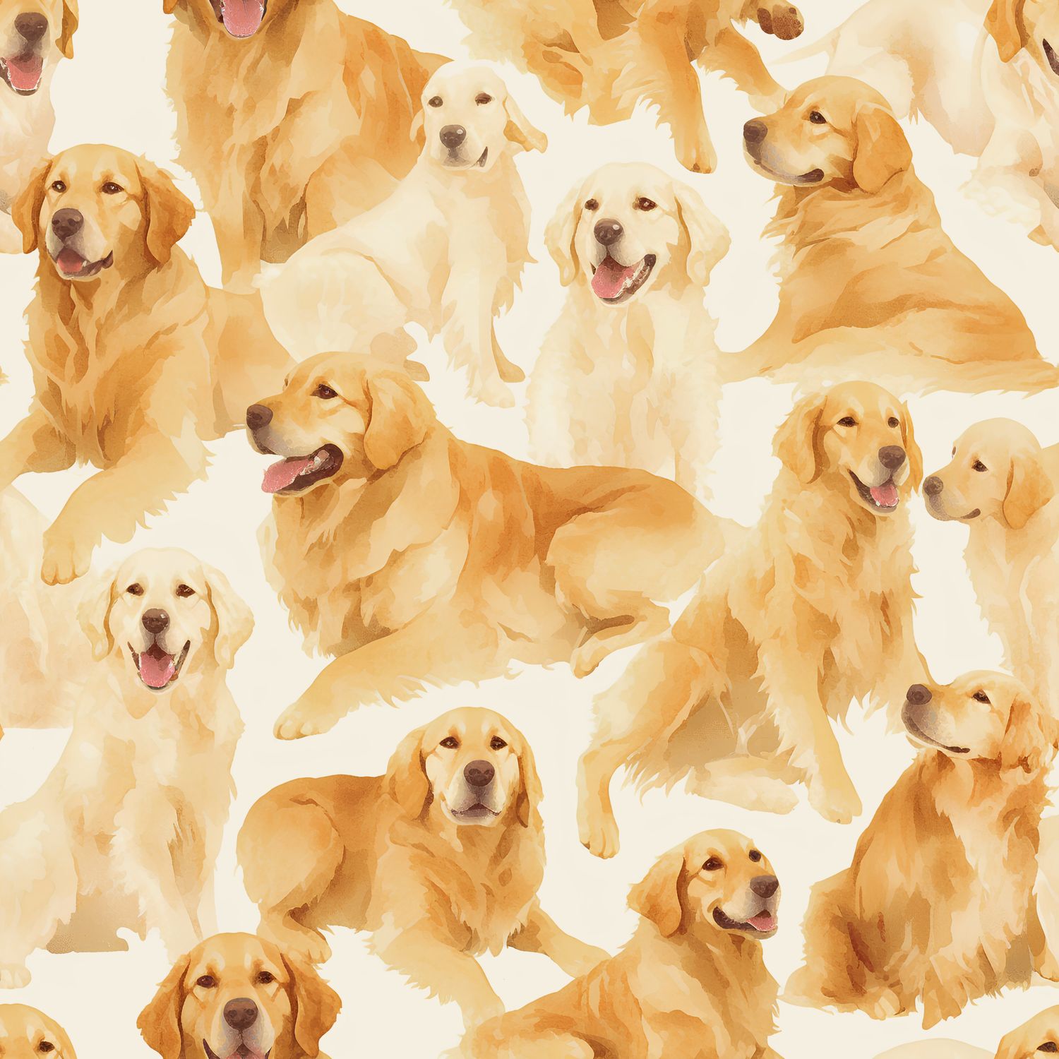 金色的幸福犬群 印花布 布花