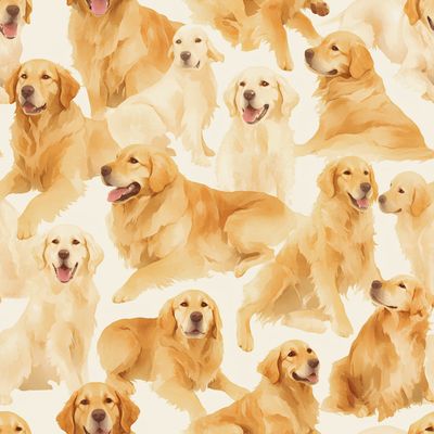 金色的幸福犬群 印花布 布花