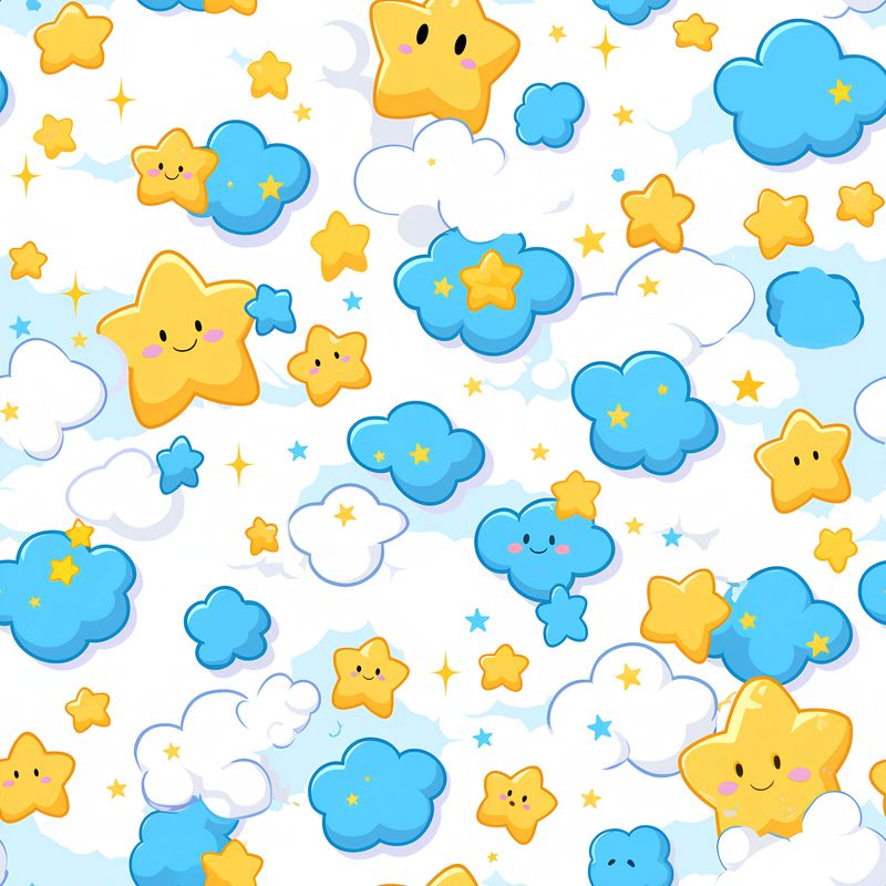 星星與雲朵的奇幻之旅 印花布 布花