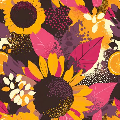 向日葵與葉子的秋日樂章 印花布 布花