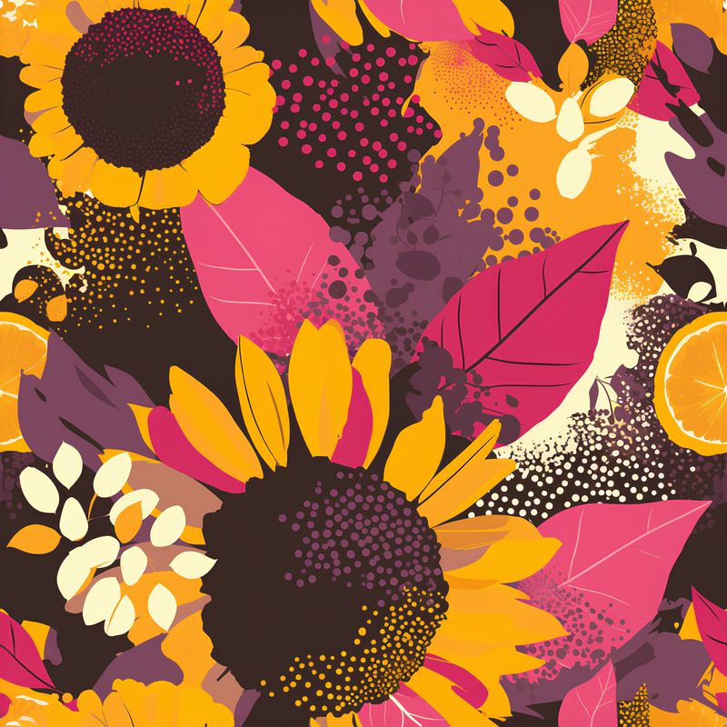 向日葵與葉子的秋日樂章 印花布 布花