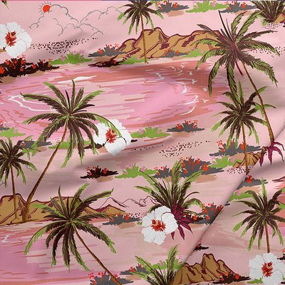 [設計圖樣] 粉紅 棕梠島 布花 Palm island