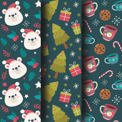 [設計圖樣] 聖誕 深綠 熊 聖誕樹 杯子 布花 Christmas flat pattern