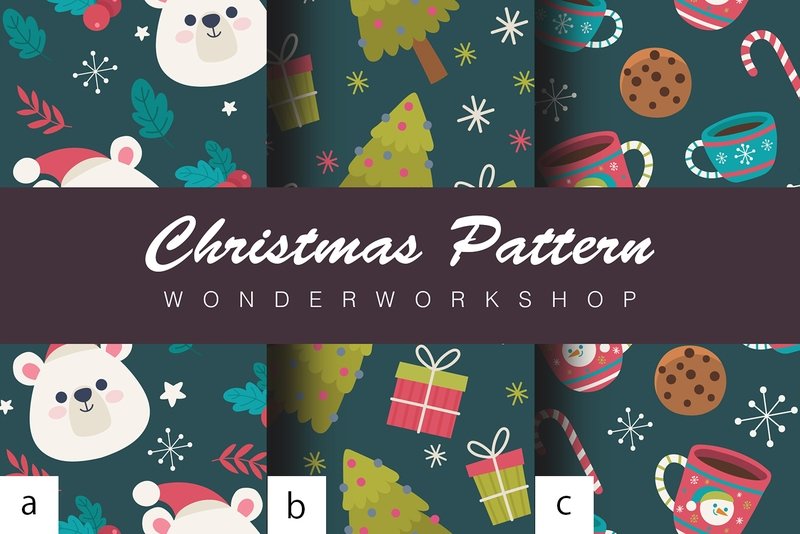 [設計圖樣] 聖誕 深綠 熊 聖誕樹 杯子 布花 Christmas flat pattern