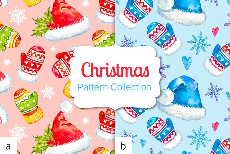[設計圖樣] 聖誕 水彩 手套 帽子 布花 Watercolor Christmas pattern