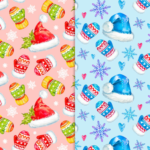 [設計圖樣] 聖誕 水彩 手套 帽子 布花 Watercolor Christmas pattern