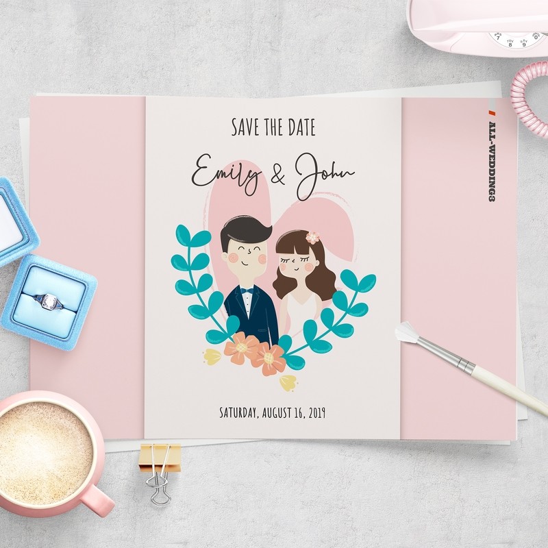 [設計圖樣][婚紗雙人與花草] 婚禮 插畫 全品項 適用