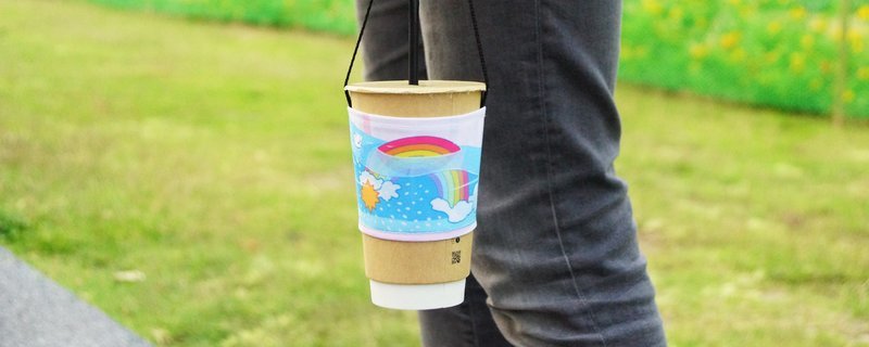 客製 滿版 印花 斜口 環保 飲料 提袋 杯套