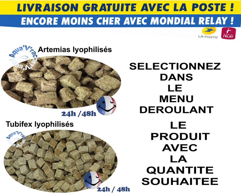 Artemias OU Tubifex lyophilisés en Cubes Nourriture  poisson tortue crevette repitile rongeurs et oiseaux axolot