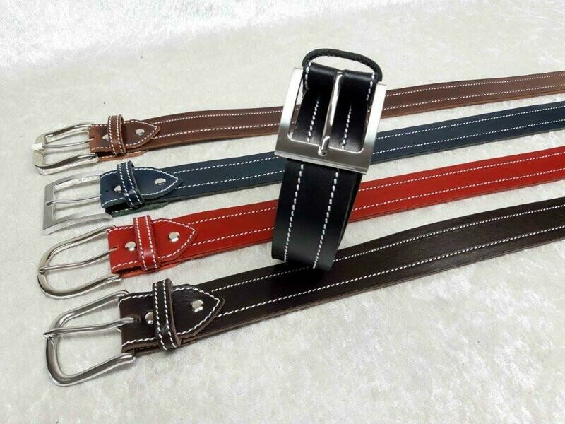 Blankledergürtel mit weisser Sattlernaht innen
