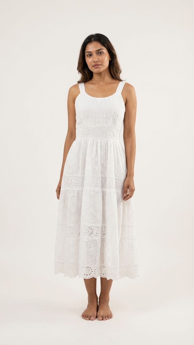 White eyelet embroidery dress