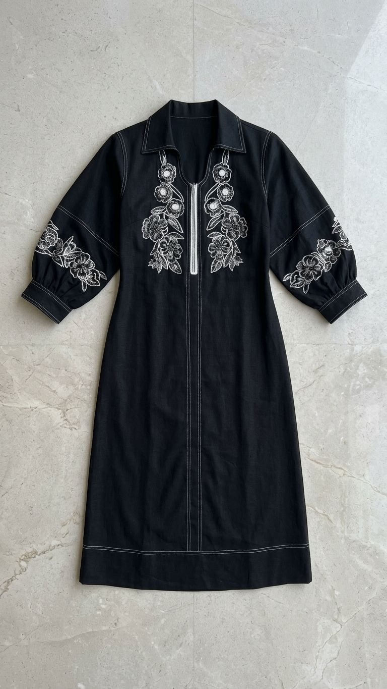 Black midi emb dress