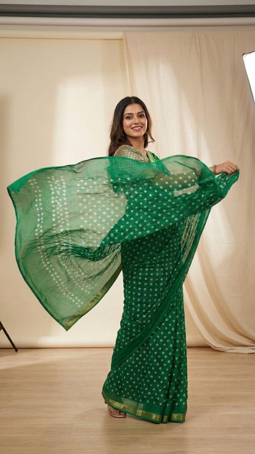 Emerald Green Bandhani saree