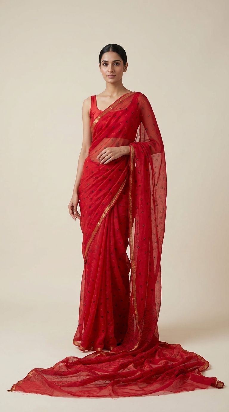 Red Kota hand bhandhani saree