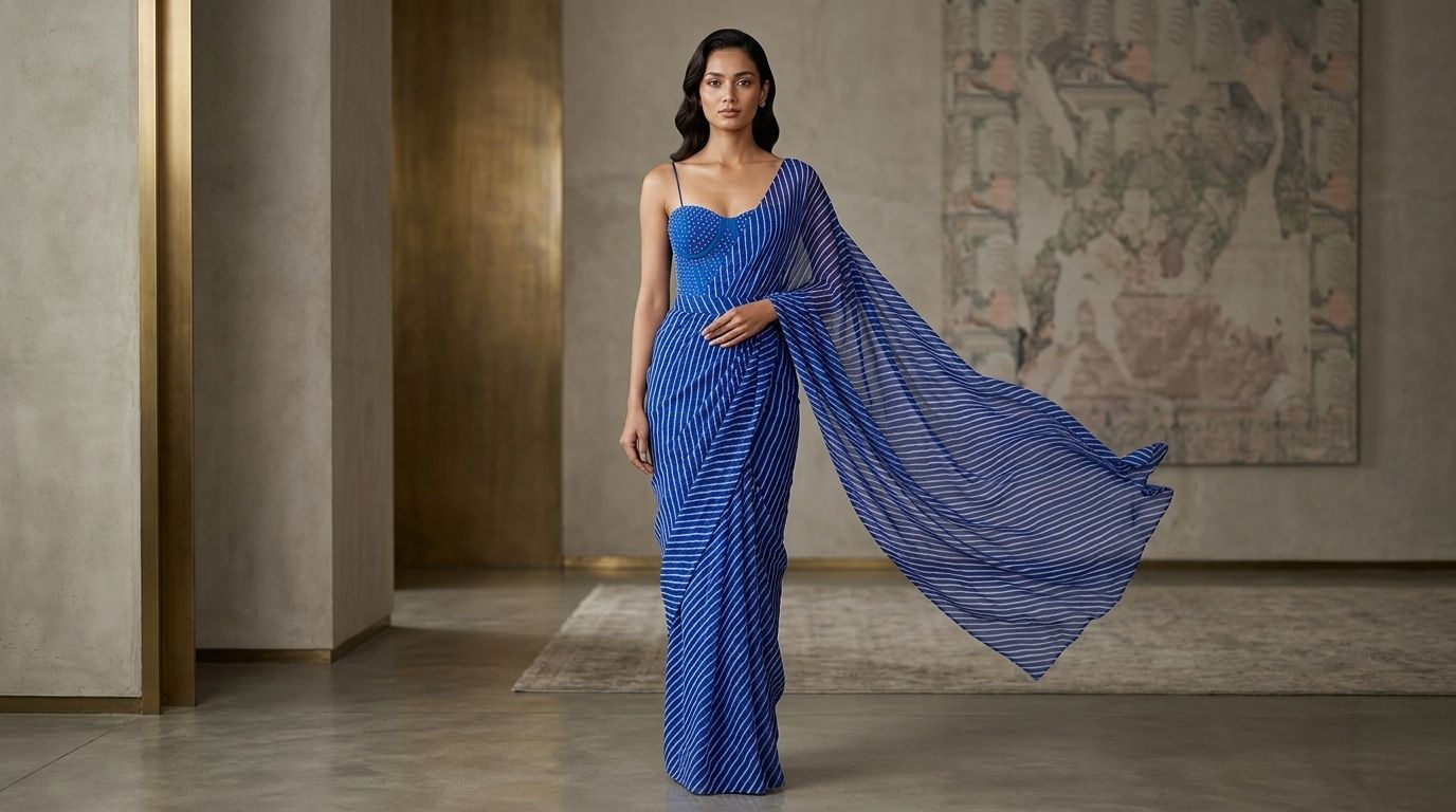 Chiffon  Lehriya saree with corset body suit