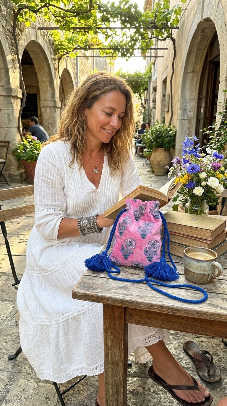 Handmade Embroidered Drawstring Bag ✨