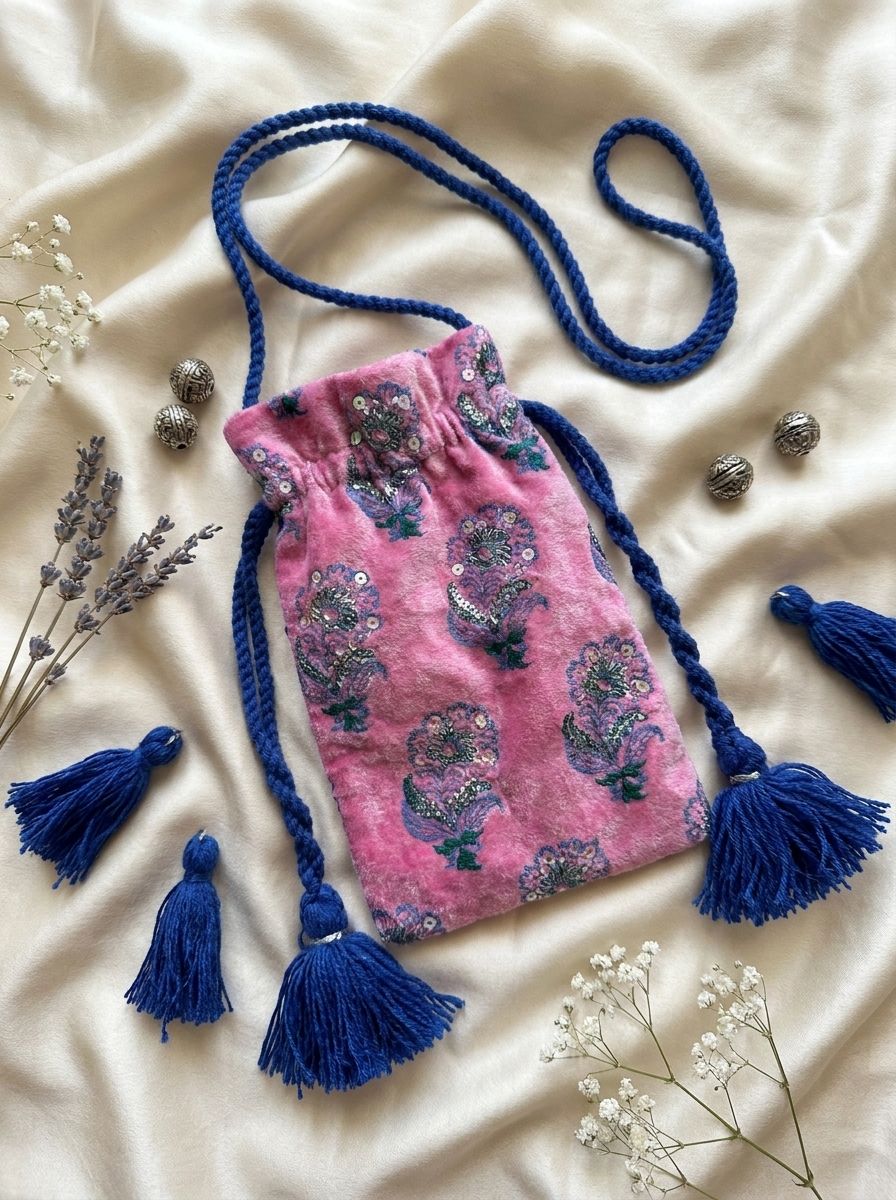 Handmade Embroidered Drawstring Bag ✨