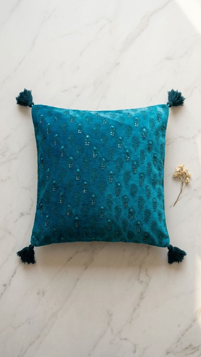 Turquoise  Velvet Cushion Cover