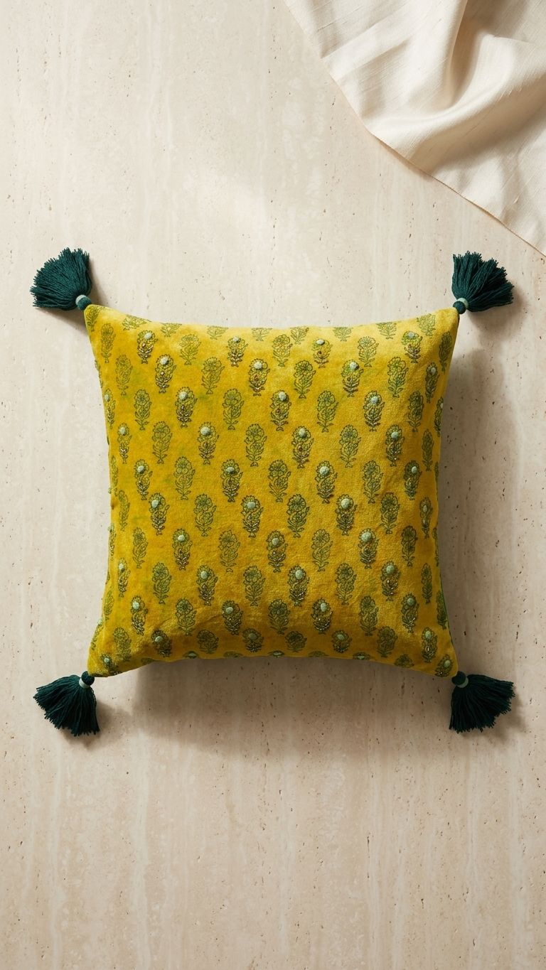 Yellow and green festive cushion cover