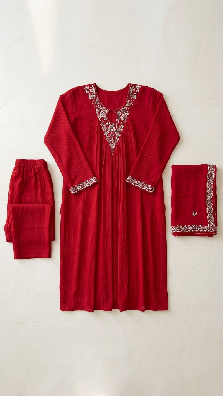 Red Embroidered kurta set