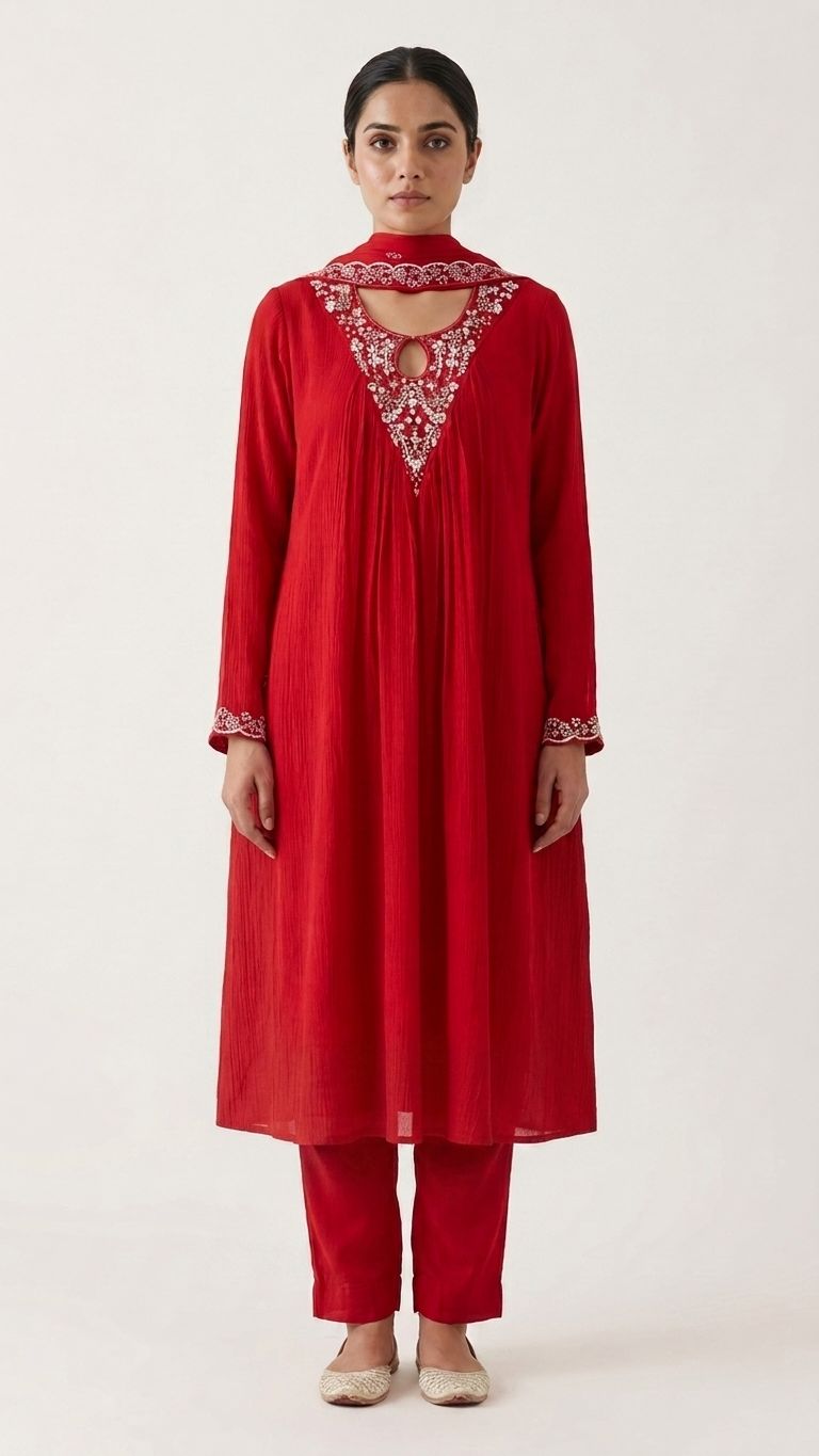 Red Embroidered kurta set