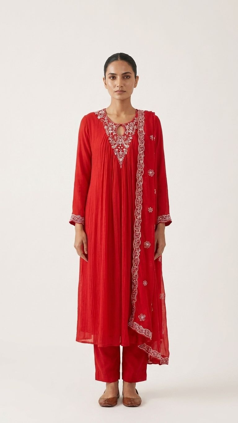 Red Embroidered kurta set