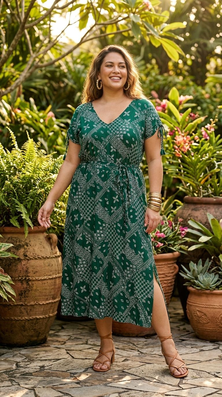 Forest Green Geometric Print Maxi Dress