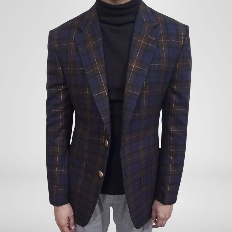 Navy Luxury Check Blazer