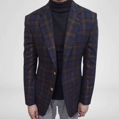 Navy Luxury Check Blazer