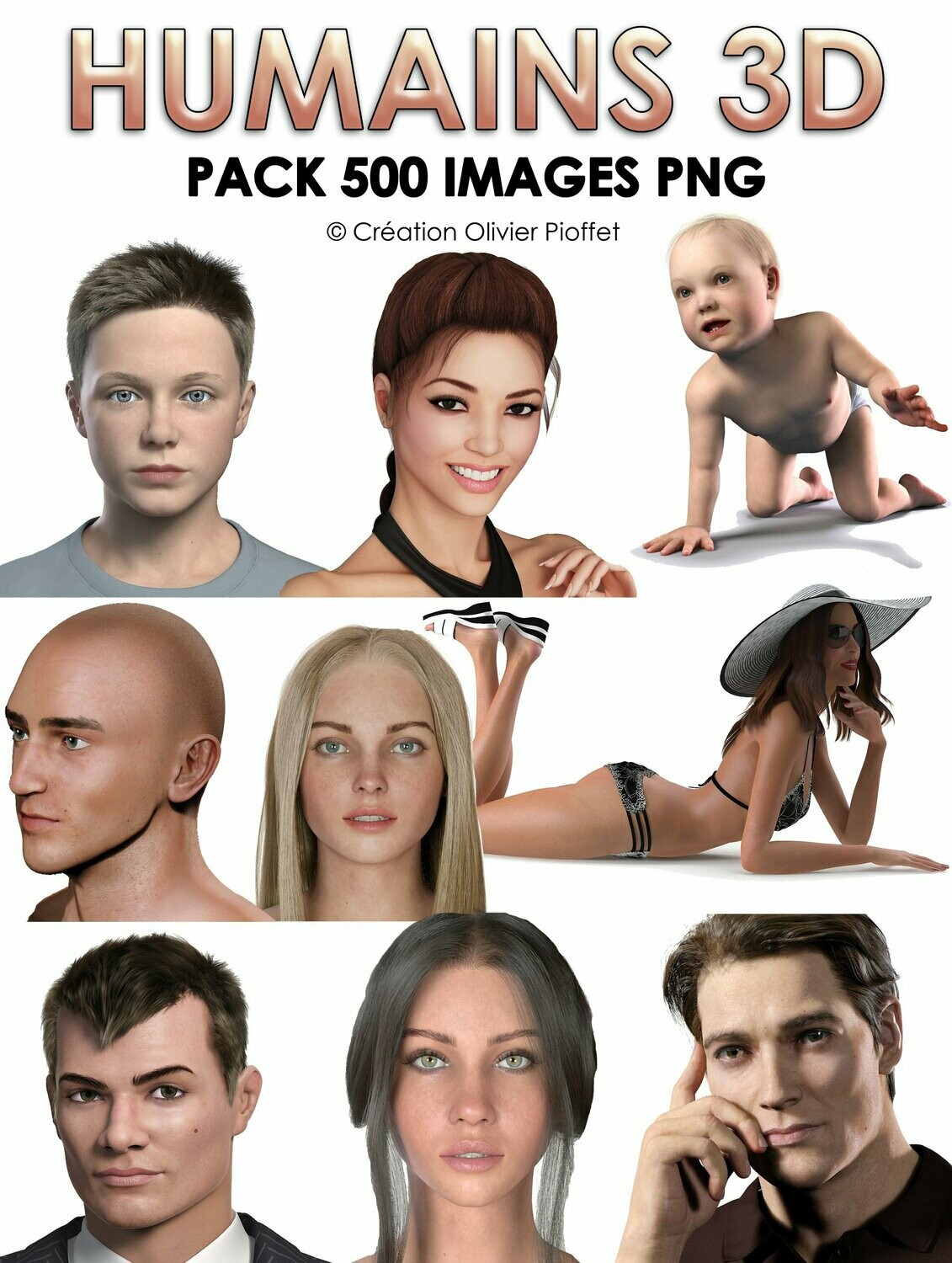 E. PACK HUMAINS 3D - 500 PNG