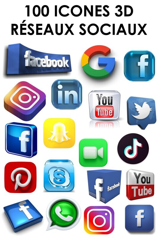 E. PACK ICÔNES 3D RÉSEAUX SOCIAUX 100 PNG