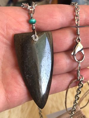 Alaskan Woolly Mammoth Bone shield pendant with Kingman Turquoise