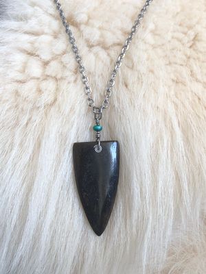 Alaskan Woolly Mammoth Bone shield pendant with Kingman Turquoise