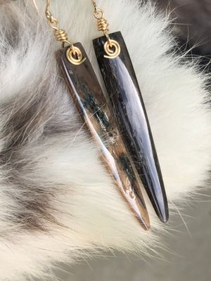 Alaskan Woolly Mammoth Ivory “ Blue bark” Ice age “dagger” earrings