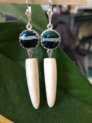 Alaskan Prehistoric Woolly Mammoth Tooth and Ivory Sterling Silver “Ice Age” Earrings