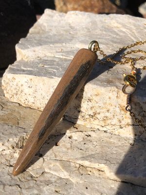 Alaskan Prehistoric Woolly Mammoth Bone Pendant in Gold Tone Stainless Steel