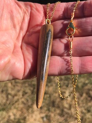 Alaskan Prehistoric Woolly Mammoth Bone Pendant in Gold Tone Stainless Steel