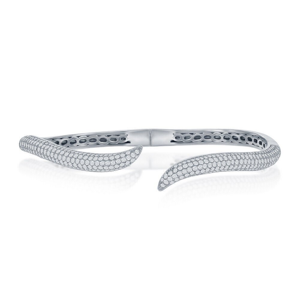 Sterling Silver Micro Pave CZ Waved Bangle