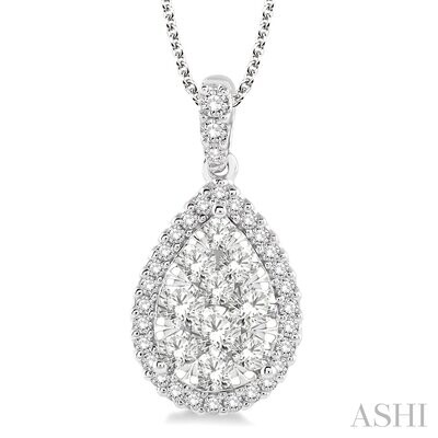 14KT White Gold Lovebright Diamond Pear Necklace
