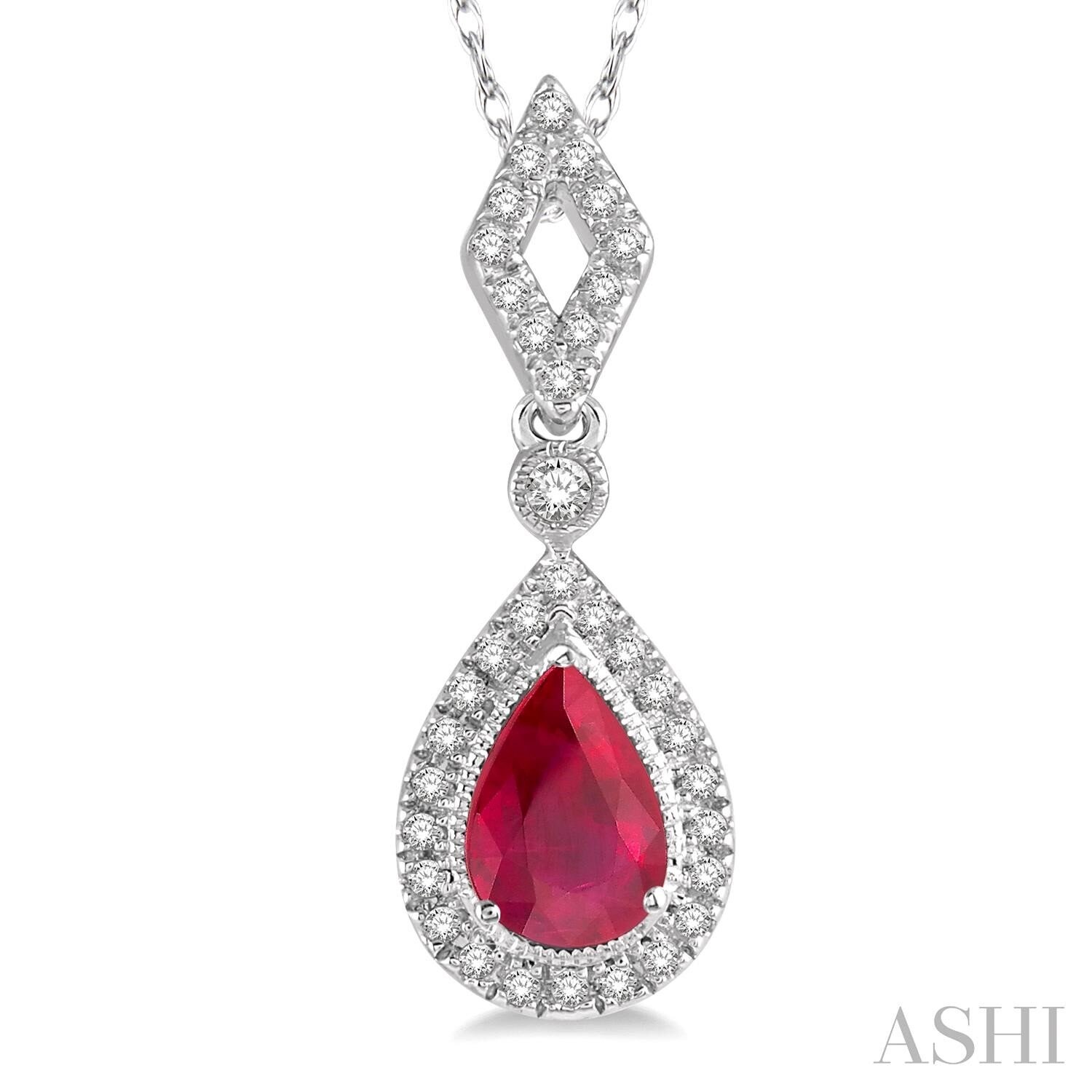 10KT White Gold Pear Ruby and Diamond Necklace