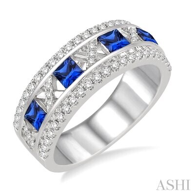 14KT White Gold 3x3 MM Princess Sapphire & 3/8 CTW Diamond Ring