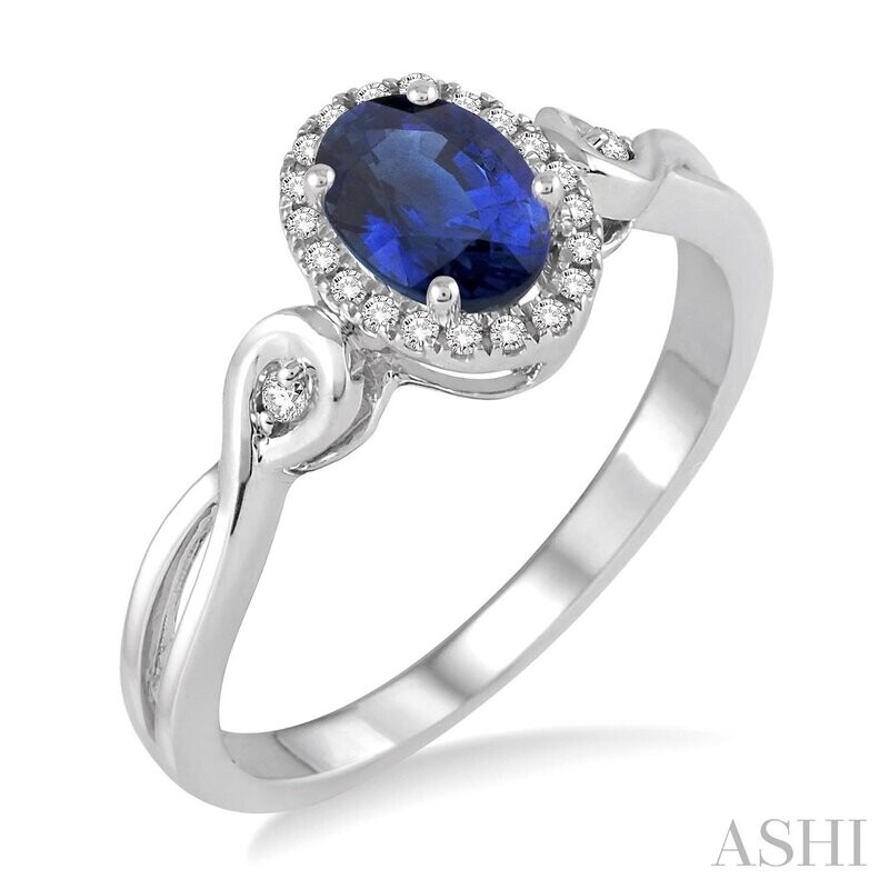 10KT White Gold 6x4 MM Oval Sapphire & 1/10 Ctw Diamond Ring