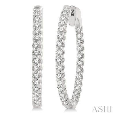 14KT White Gold 1CTW Diamond In-and-Out Hoop Earring