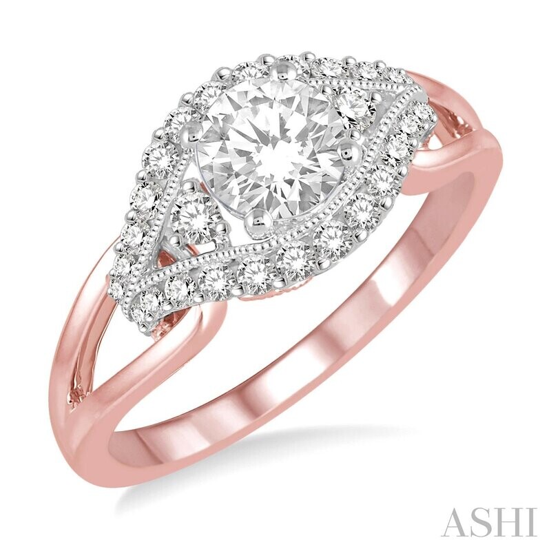 14KT TwoTone Round Diamond Engagement Ring