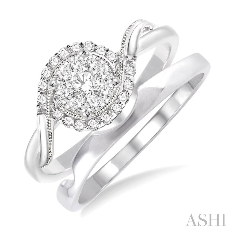 14KT White Gold Lovebright Diamond Cluster Wedding Set