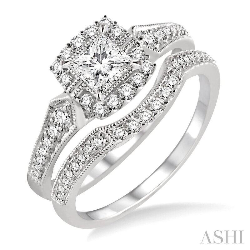 14KT White Gold 1/2 Ctw Diamond Wedding Set