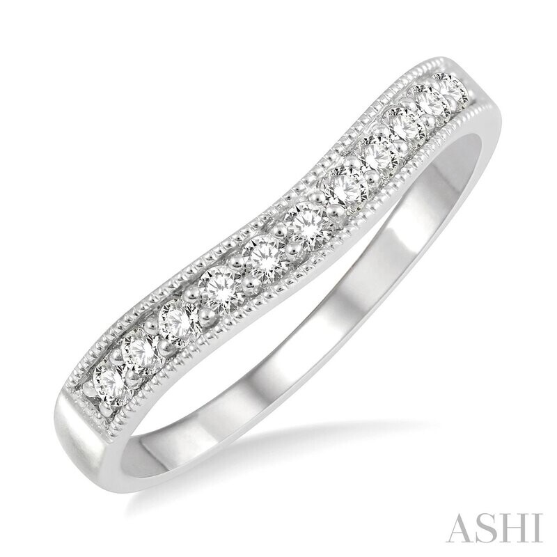 14KT White Gold Diamond Curved Wedding Band