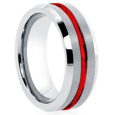 Gray Tungsten Etched Red Center Band