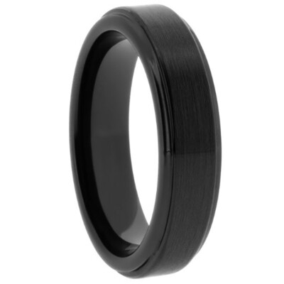 Black Tungsten Brushed with Polished Step-Down Edge Band